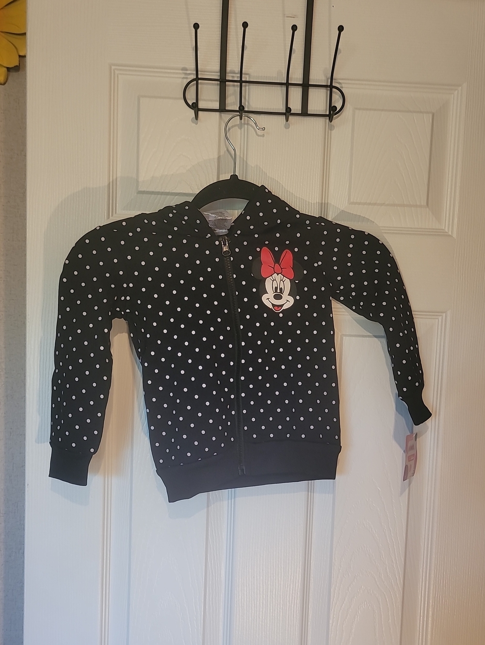 Disney Black Polka Dot Minnie Zip-Up Hoodie with Red Bow